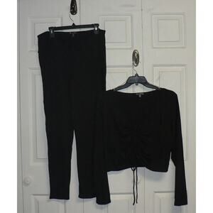 Curvy Sense Front Ruched Long Sleeve‎ Top & Pants Set Black Top 3X Pants 1X $70